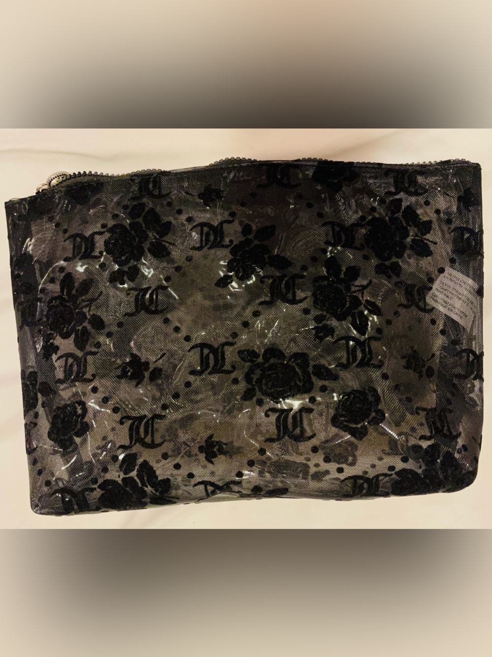 Juicy Couture Black Floral Velvet Cosmetic Pouch